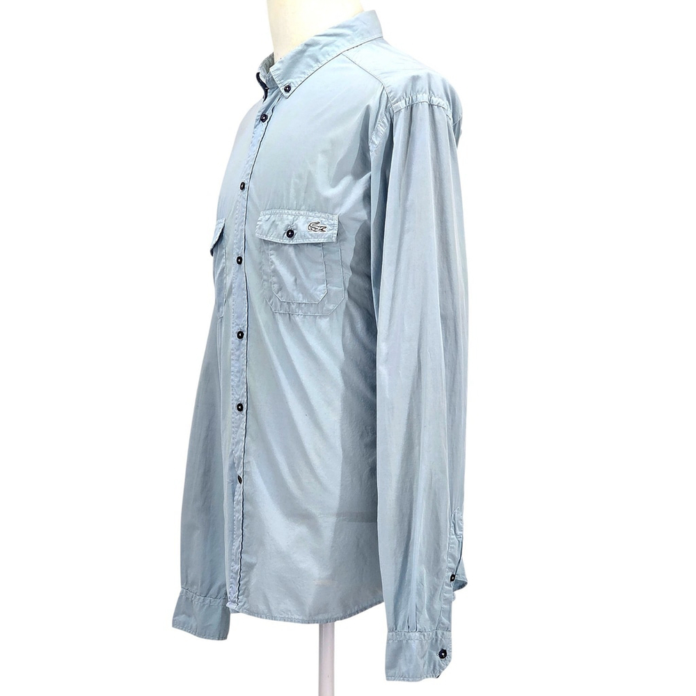 Lacoste Modern Fit Button Down Shirt Mens 46 Blue Cotton Long Sleeve... - Picture 3 of 16